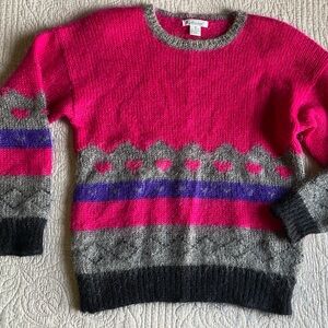 Vintage Gallagher Mohair Fuzzy Sweater with Hot Pink Hearts Women’s Medium